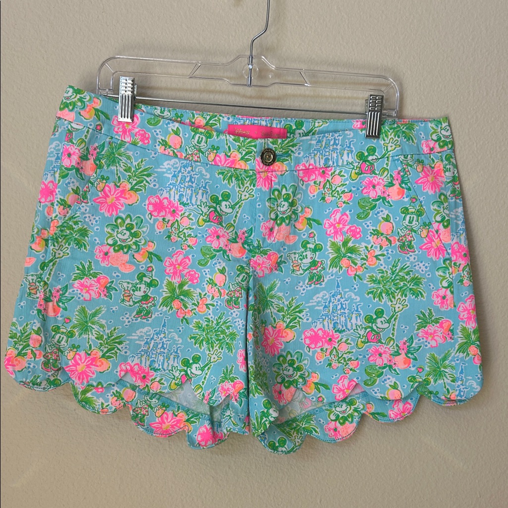 Disney Floral Scallop Hem Shorts In Aqua, Pink & Green